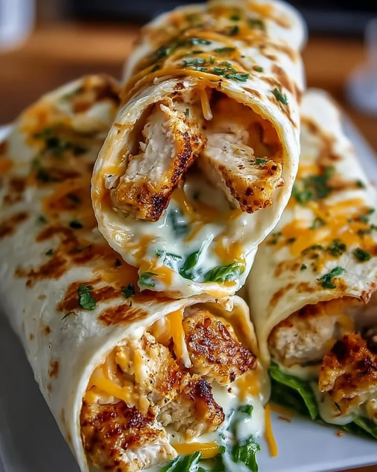 Cheesy garlic chicken wraps filled with melted cheese and fresh ingredients