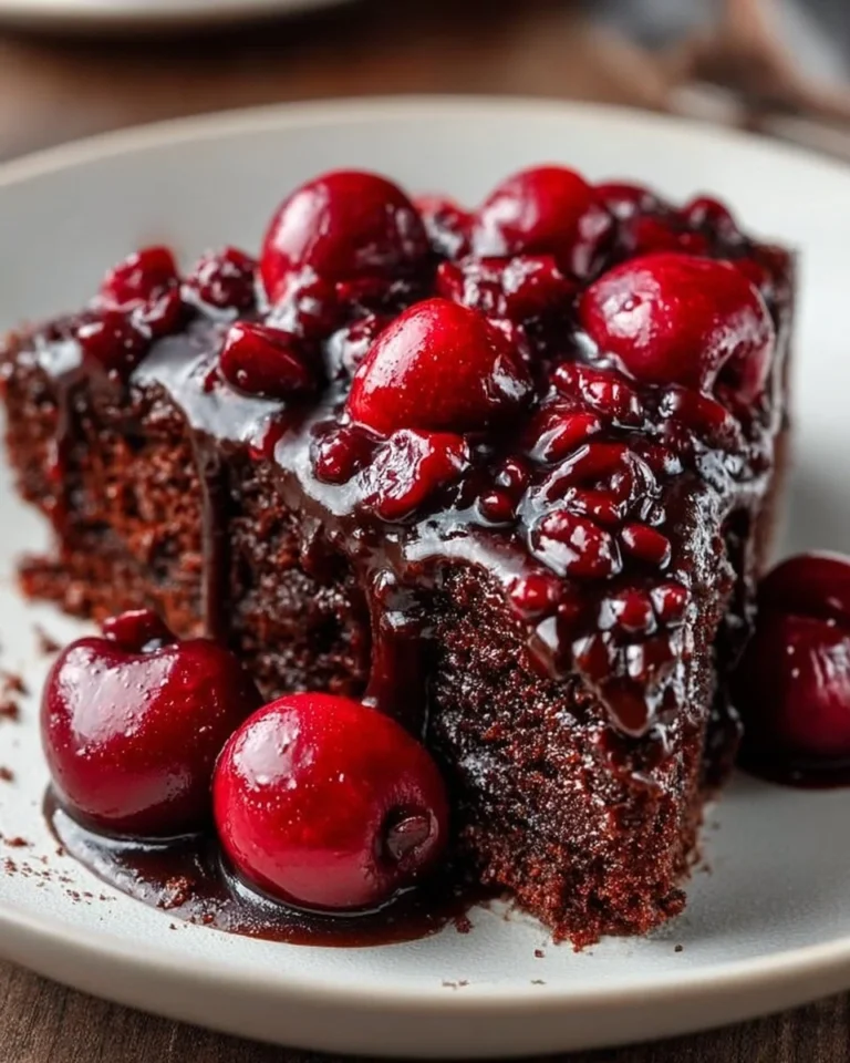 Delicious Cherry Chocolate Cake with cherries and chocolate frosting
