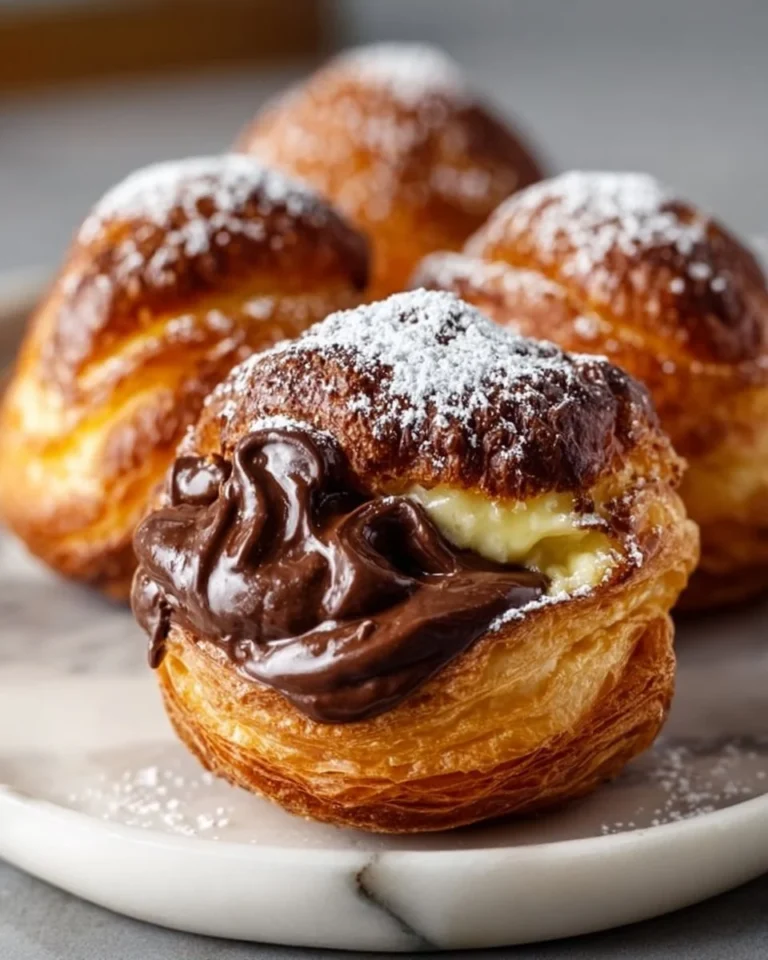 Delicious Chocolate Custard Cruffins with a rich chocolate filling
