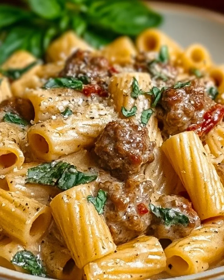 Creamy Italian Sausage Rigatoni in a delicious sauce served in a bowl