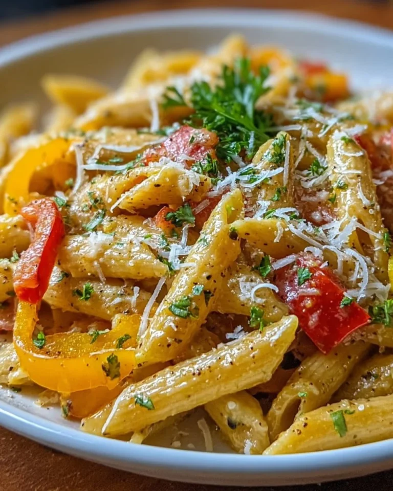 Creamy Jamaican Rasta Pasta with vegetables and spices
