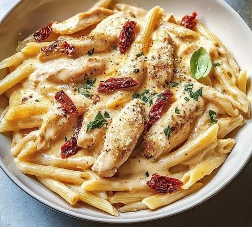 Delicious creamy Marry Me Chicken pasta served with fresh herbs and Parmesan.