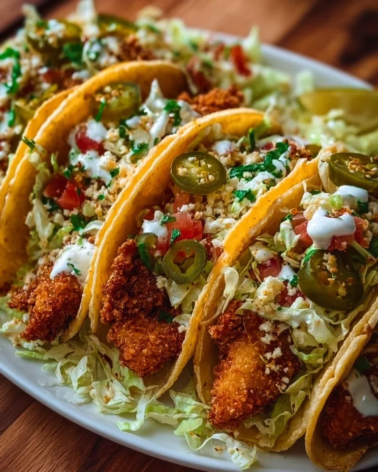 Delicious crispy fried chicken tacos garnished with fresh toppings