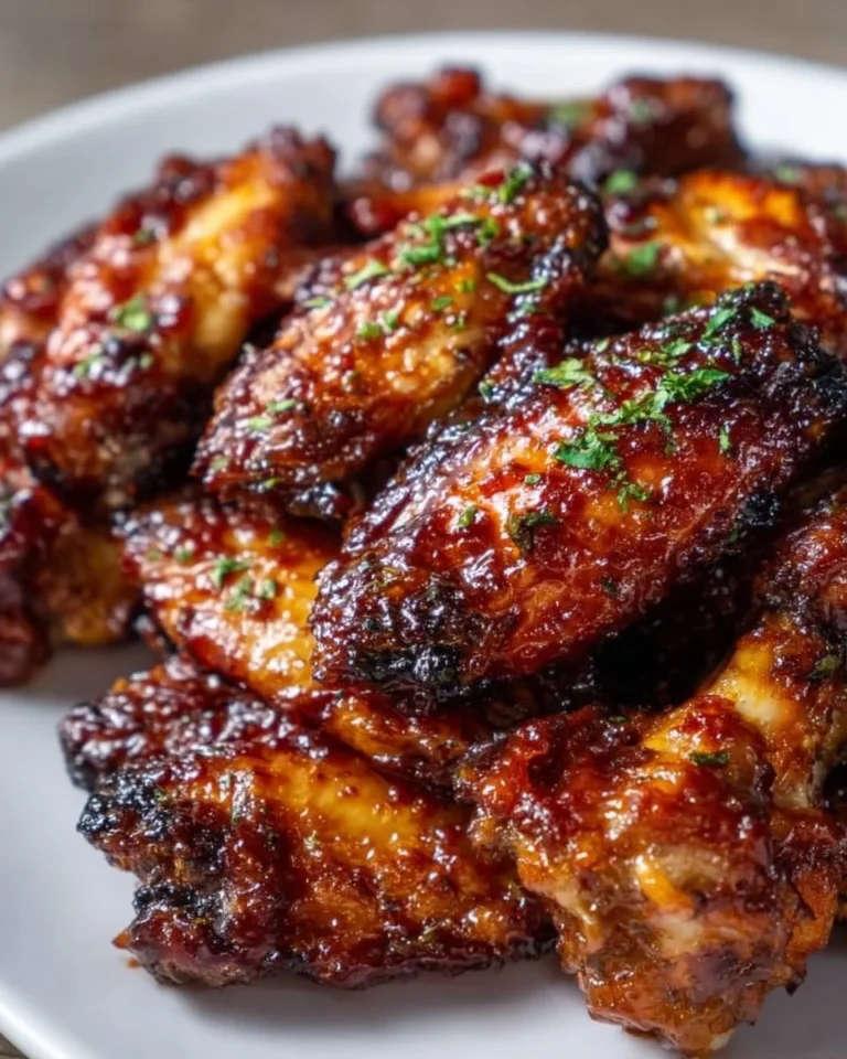 Crispy oven baked honey BBQ chicken wings on a plate