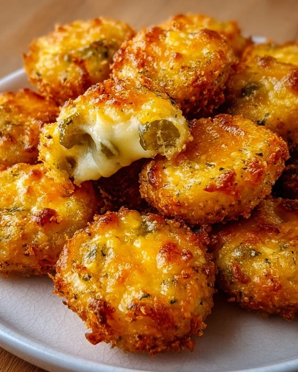 Crispy pickle cheese bites served as a delicious appetizer