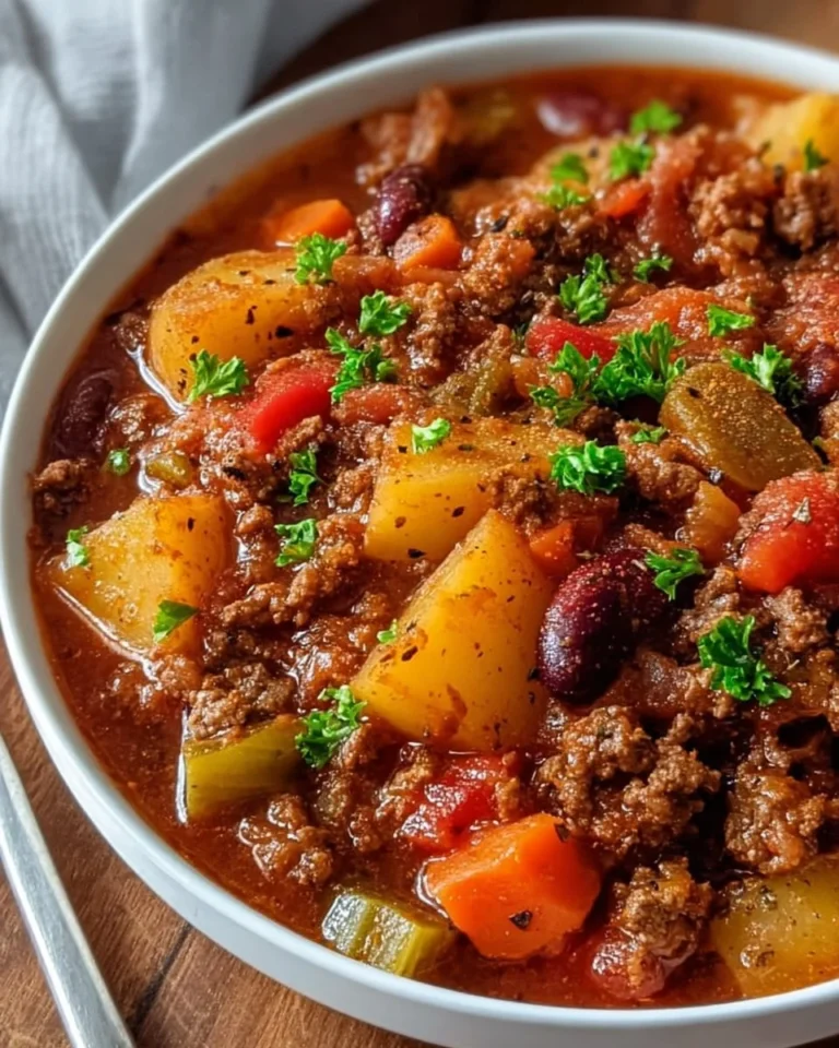 Delicious bowl of Crock Pot Shipwreck Stew with vegetables and meat