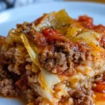 Delicious Crockpot Cabbage Roll Casserole dish served warm with toppings.