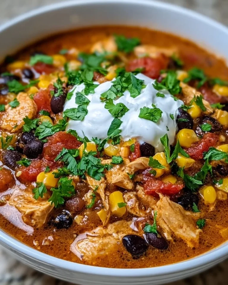 Delicious Crockpot Cream Cheese Chicken Chili in a bowl garnished with cilantro
