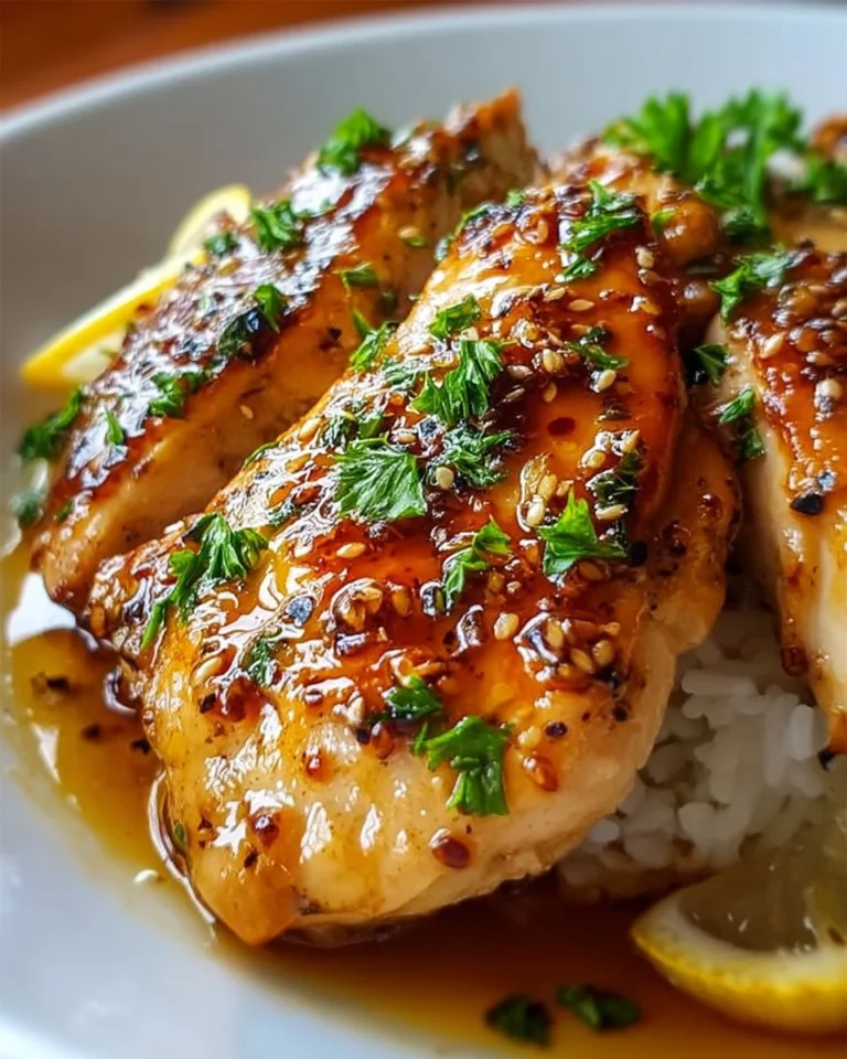 Crockpot Lemon Honey Chicken dish garnished with herbs