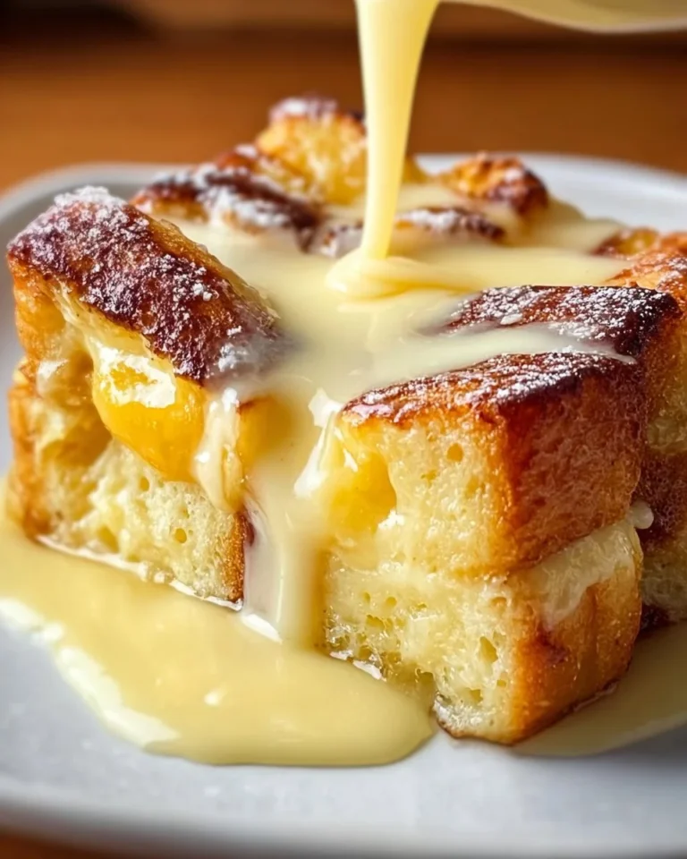 Delicious Custard Bread Pudding served with Vanilla Sauce