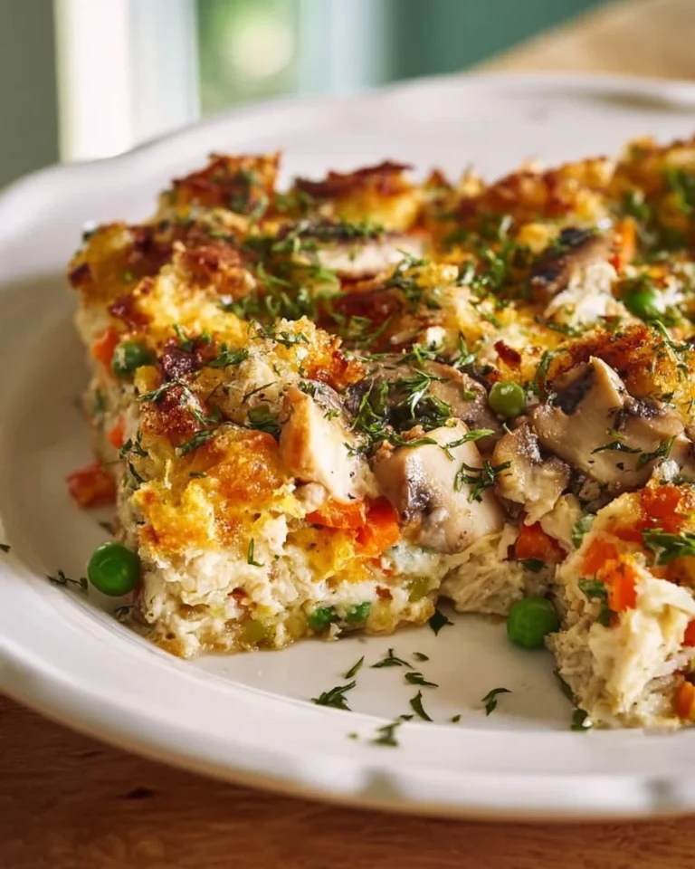 A colorful spring casserole made with fresh ingredients in a baking dish