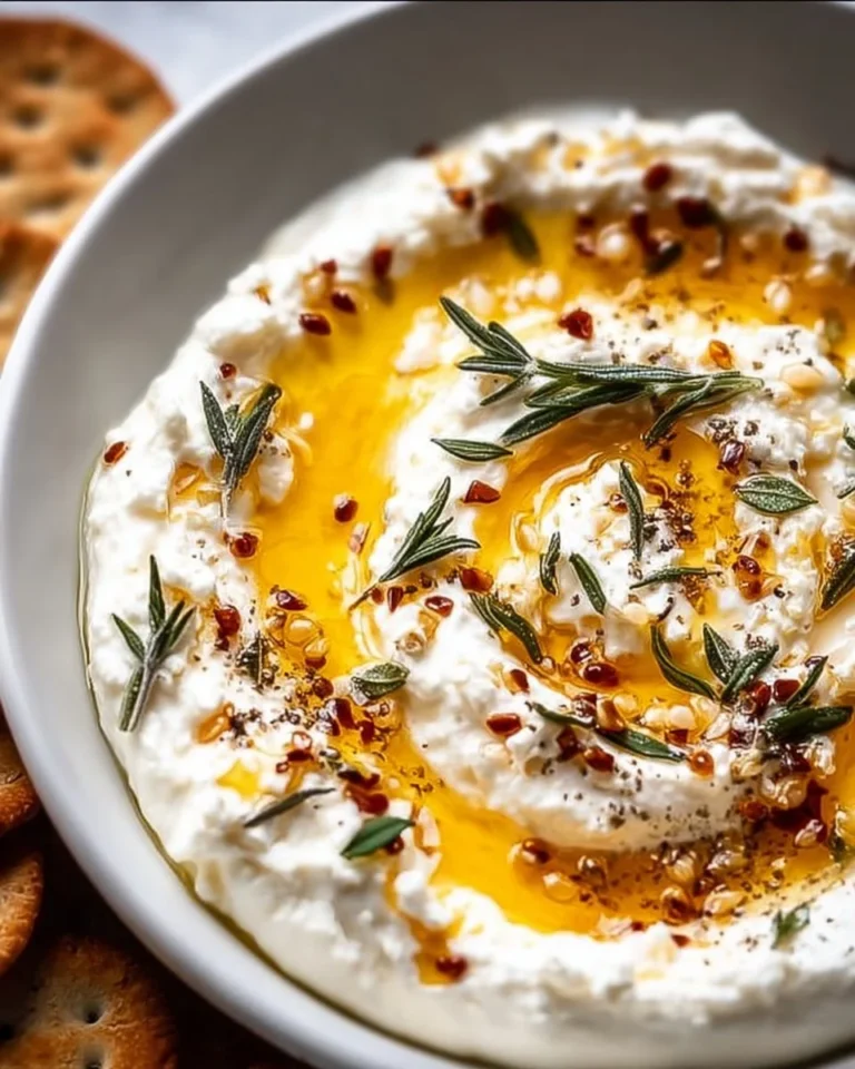 Delicious ricotta dip topped with hot honey served in a bowl