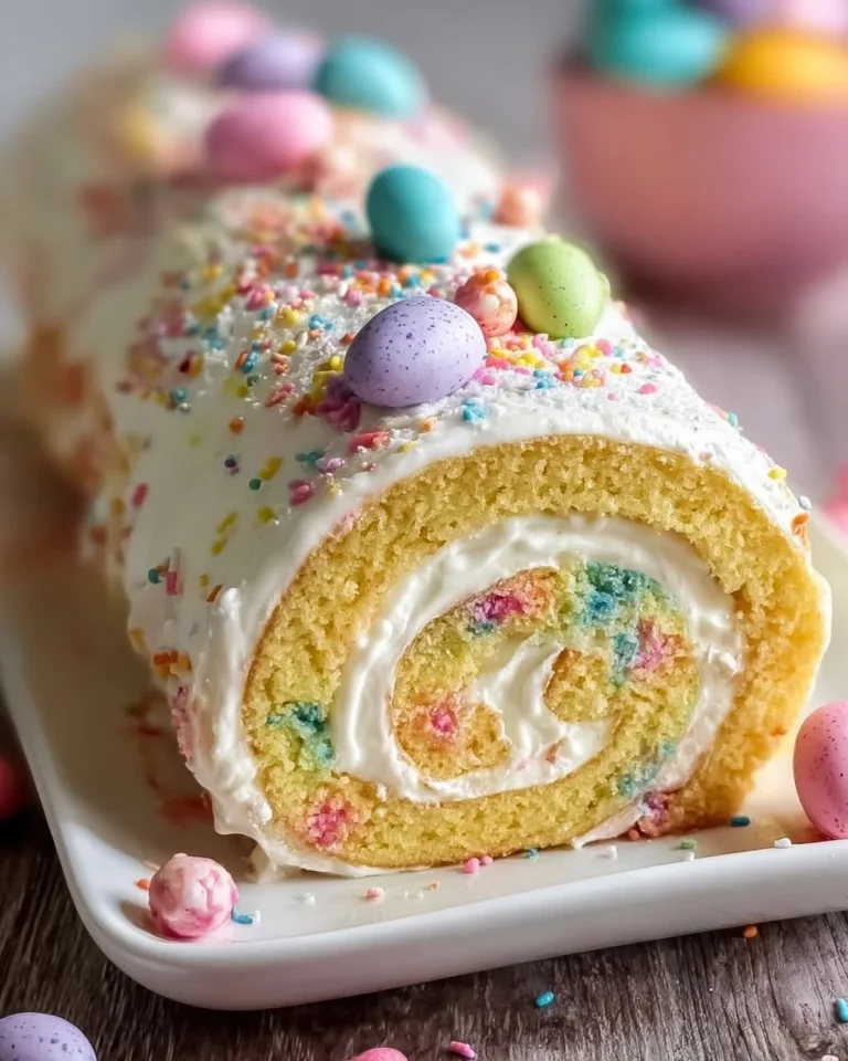 Festive Easter Cake Roll decorated with pastel colors and spring-themed designs