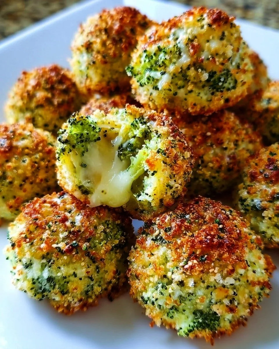 Easy baked broccoli cheese balls served on a plate