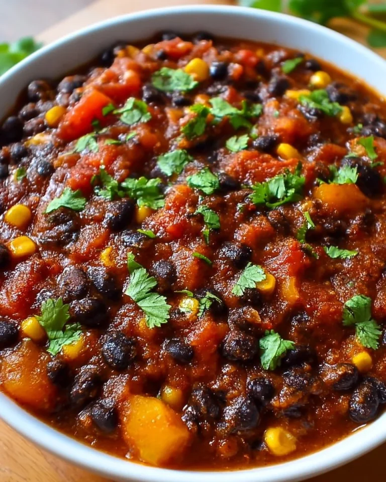 Bowl of easy black bean chili topped with fresh cilantro.