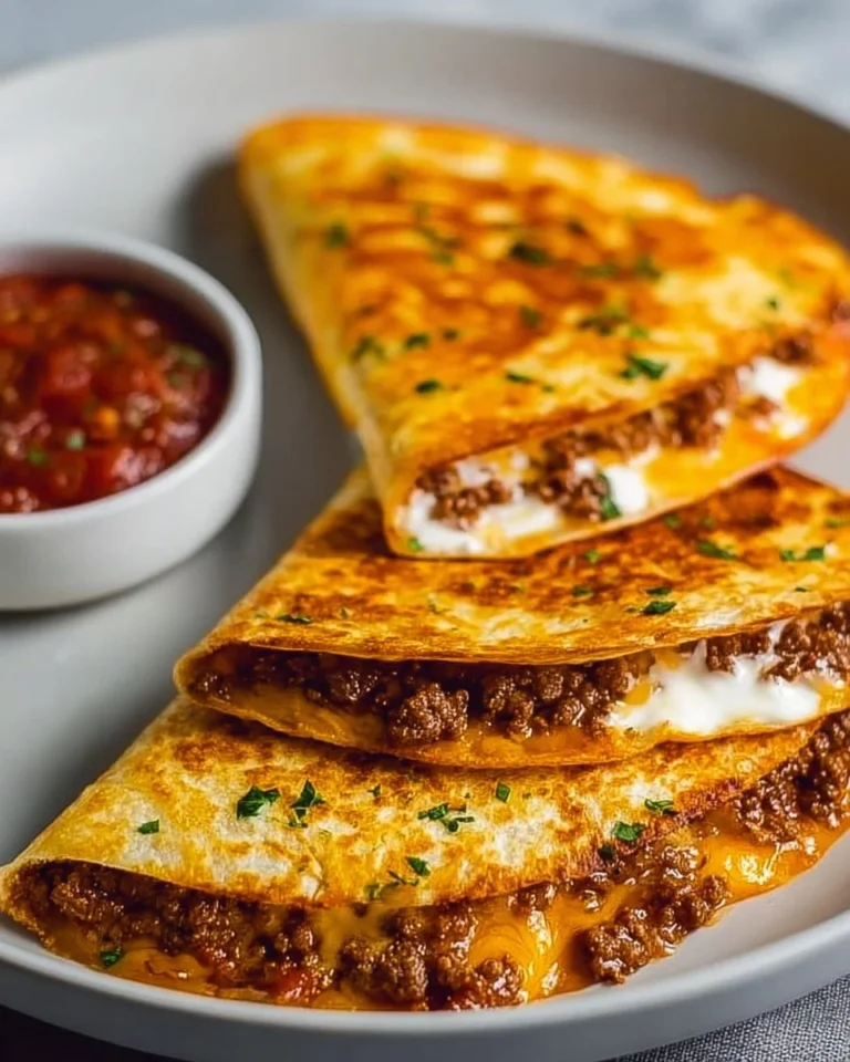 Delicious easy cheesy ground beef quesadillas served on a plate