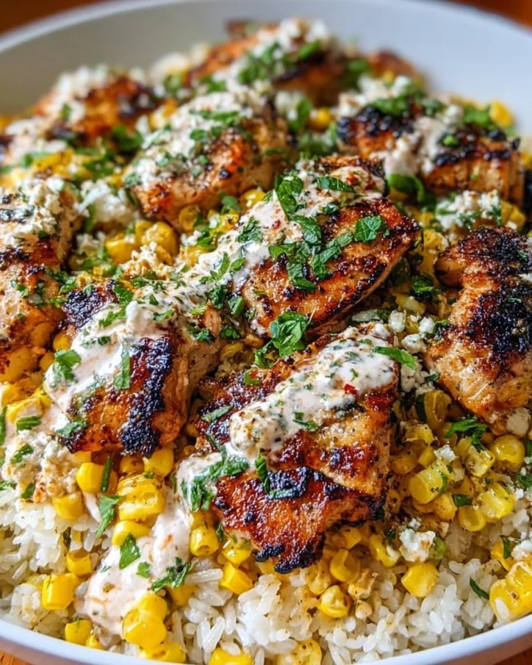 Delicious easy street corn chicken rice bowl with fresh ingredients