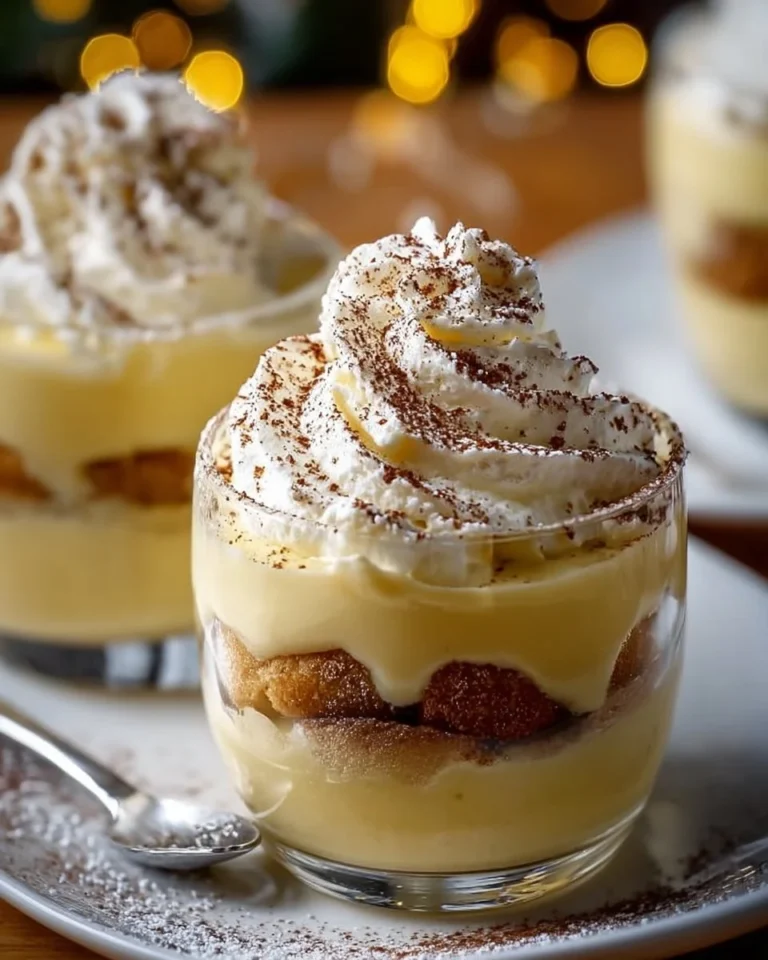 Delicious Eggnog Tiramisu Cups served in festive dessert cups
