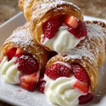 Flaky strawberry cream horns filled with whipped cream and fresh strawberries