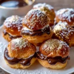 Gold dusted chocolate profiteroles filled with chocolate cream