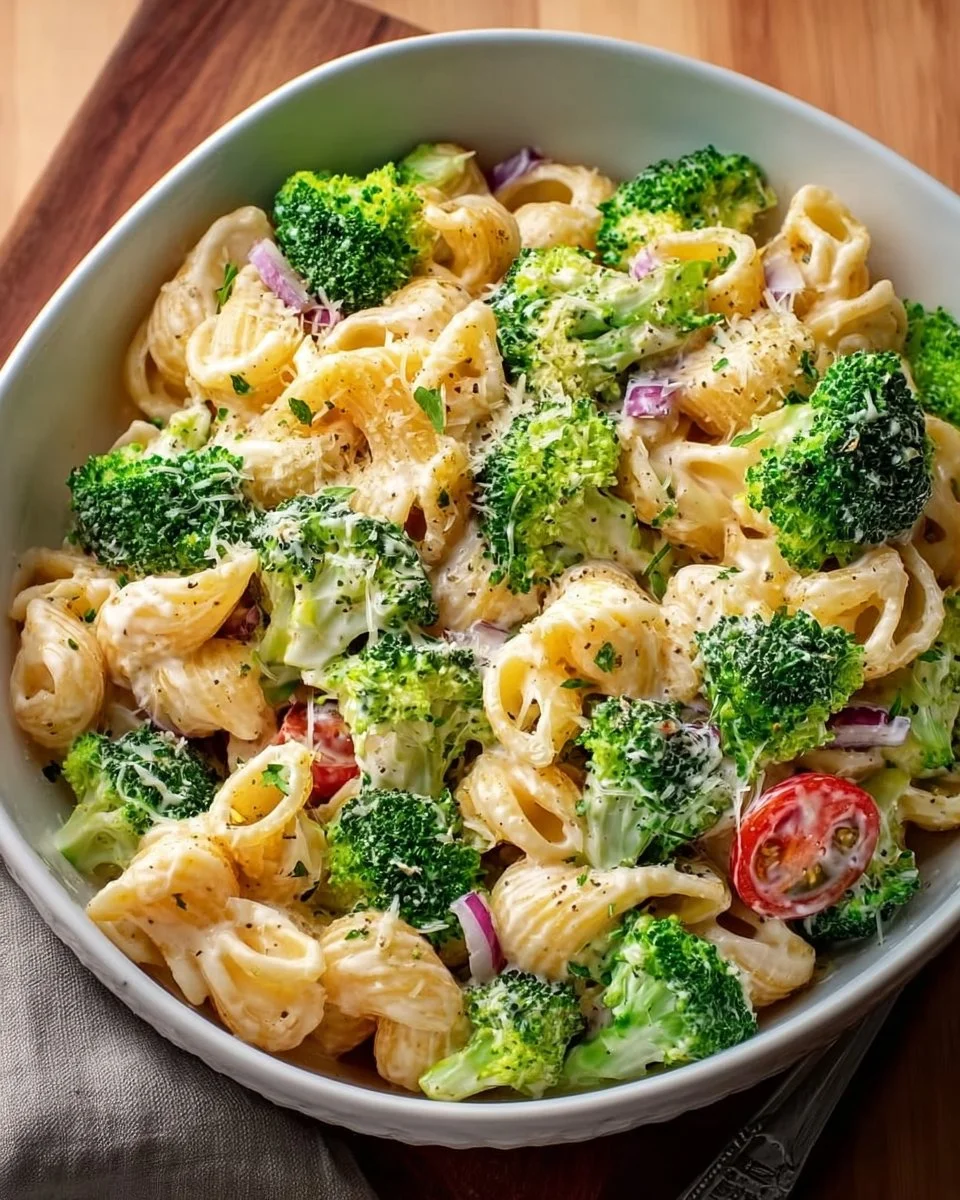 High Protein Broccoli Pasta Salad packed with nutritious ingredients