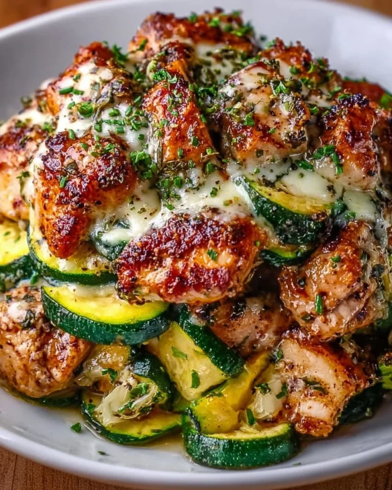 High Protein Chicken Zucchini Bake with fresh ingredients in a dish
