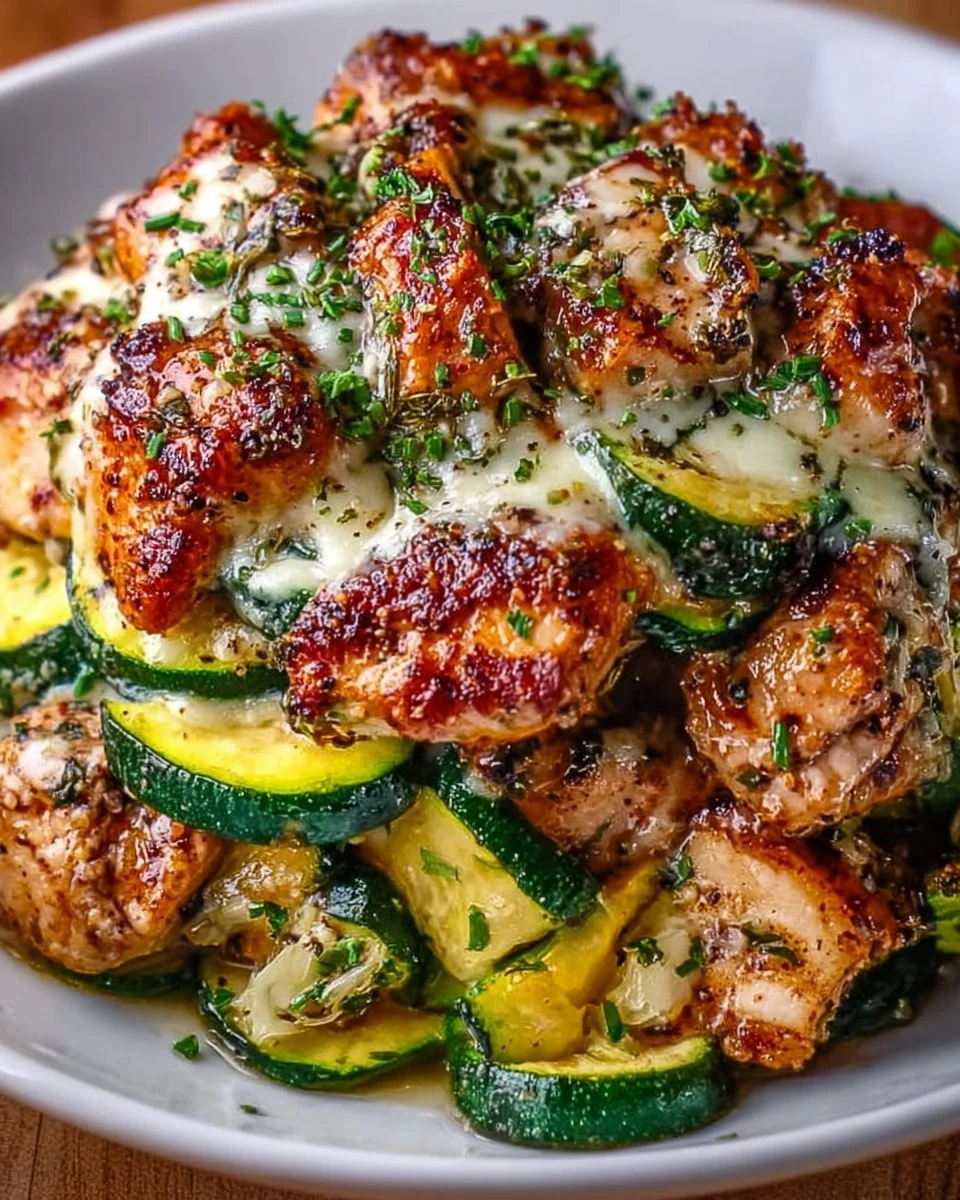 High Protein Chicken Zucchini Bake with fresh ingredients in a dish
