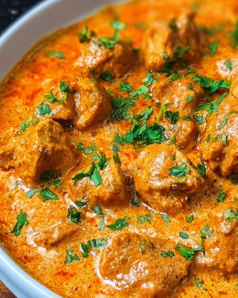 Keto Chicken Tikka Masala served in a bowl with cilantro garnish