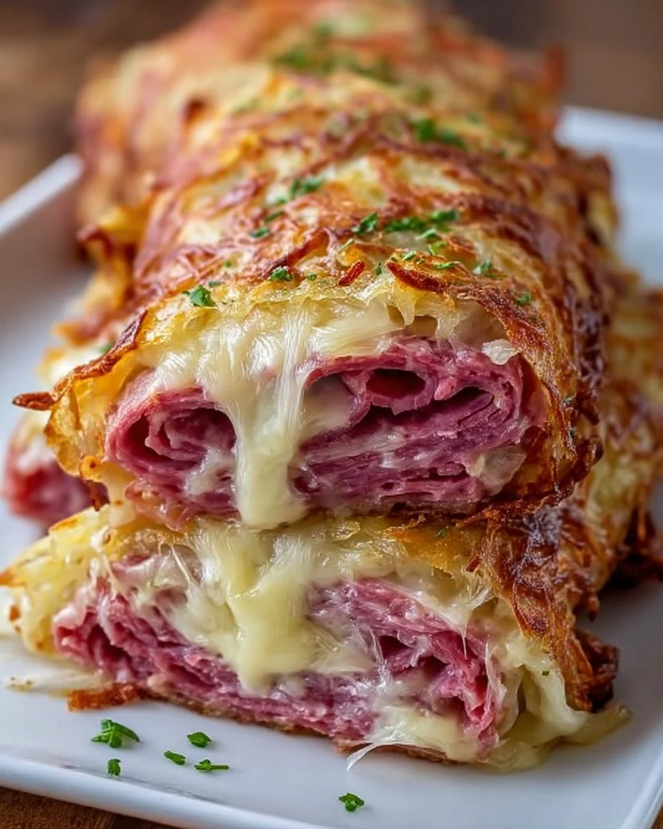 Keto Crispy Reuben Roll-Ups on a plate, showcasing a delicious low-carb snack.