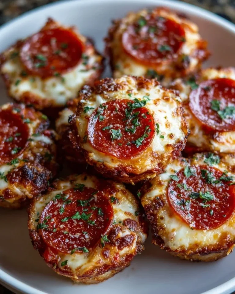 Keto pepperoni pizza bites recipe with cheese and pepperoni on a plate.