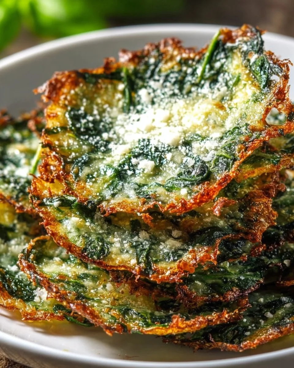Keto Spinach Parmesan Crisps served on a plate