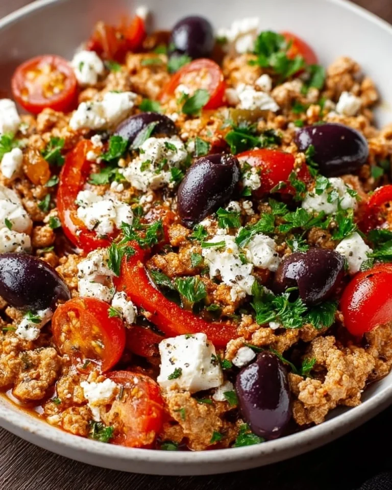 Mediterranean Keto Ground Chicken dish with fresh herbs and vegetables