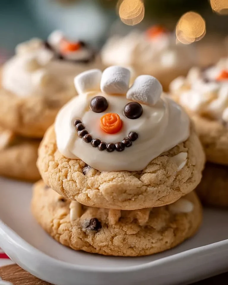 Melted Snowman Peanut Butter Cookies with festive decorations