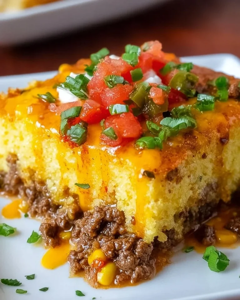 Delicious Mexican Cornbread Casserole topped with cheese and spice.