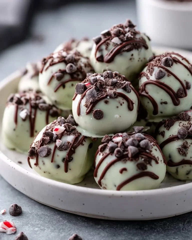 Delicious mint chocolate chip truffles with a minty flavor and chocolate coating.