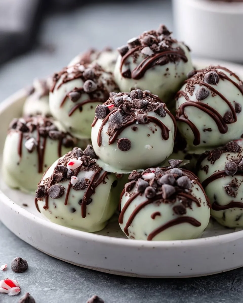 Delicious mint chocolate chip truffles with a minty flavor and chocolate coating.