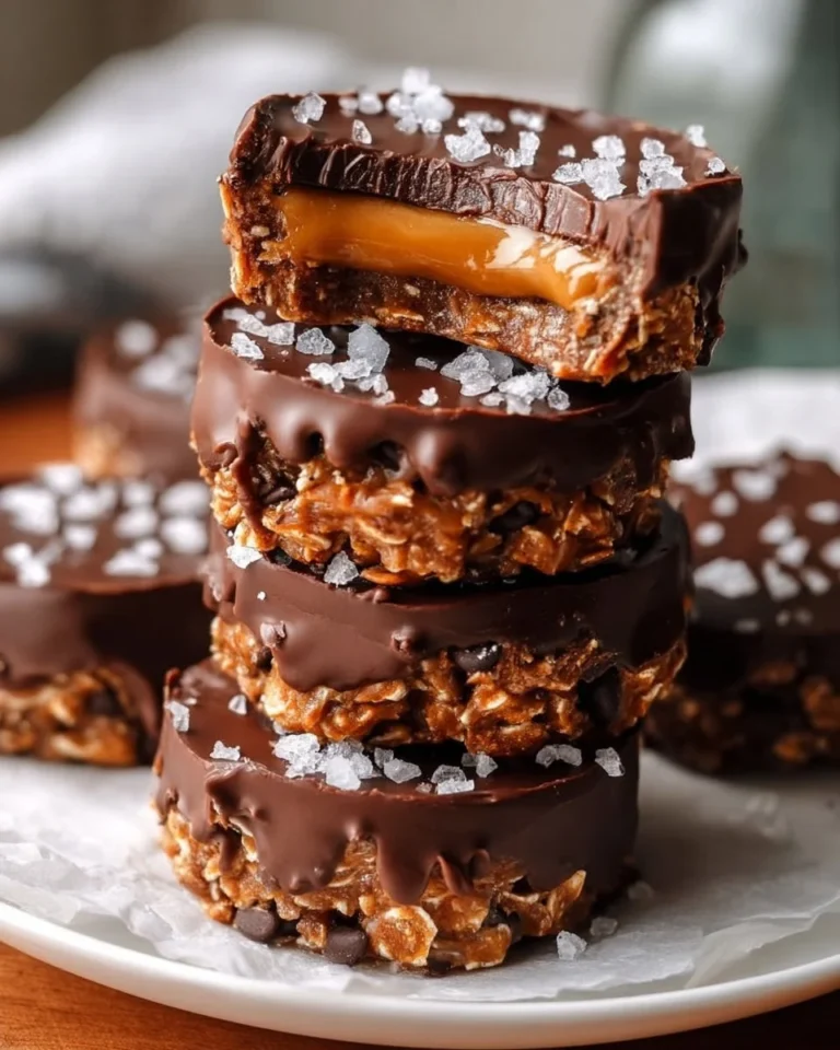 No-bake salted chocolate peanut butter pucks on a plate