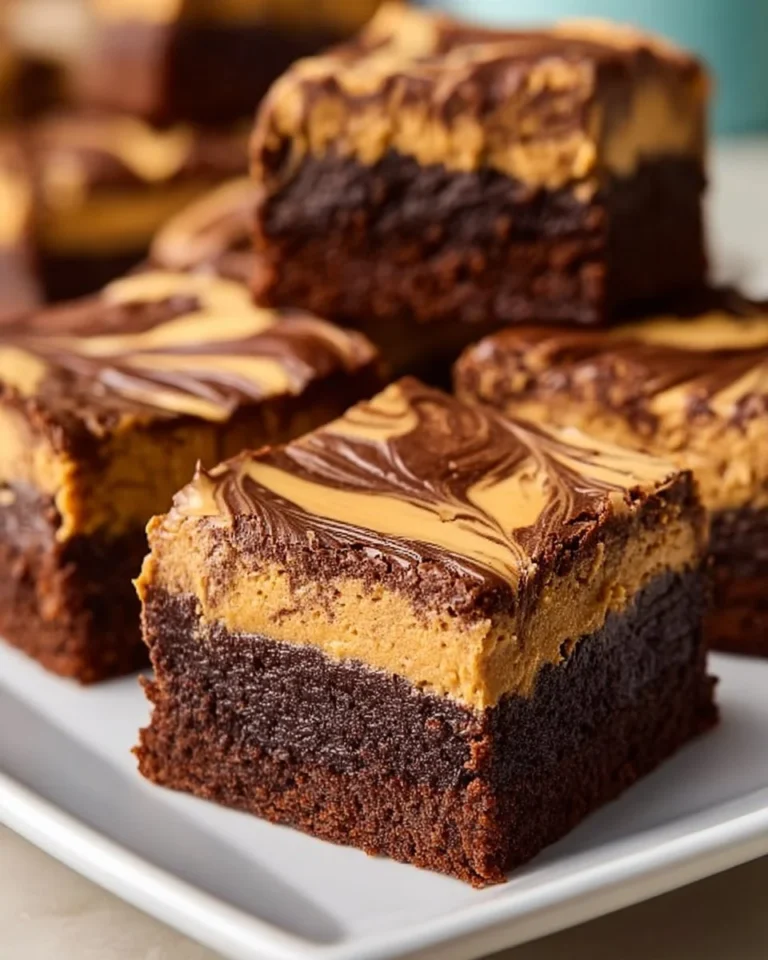 Peanut Butter Swirl Brownies with creamy peanut butter topping