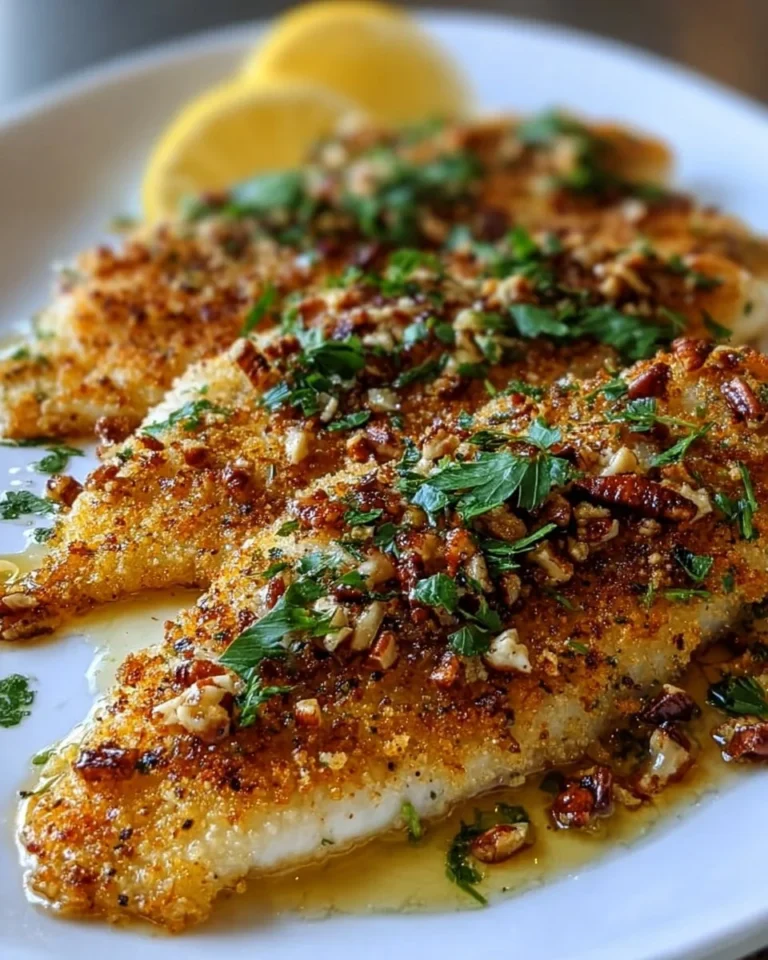 Pecan Crusted Tilapia served with lemon wedges and fresh herbs