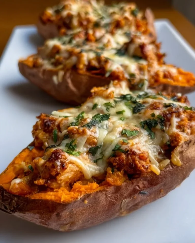Protein Loaded Sweet Potato Boats topped with healthy ingredients