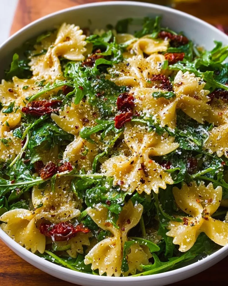 Quick lemon arugula pasta salad with vibrant greens and zesty dressing