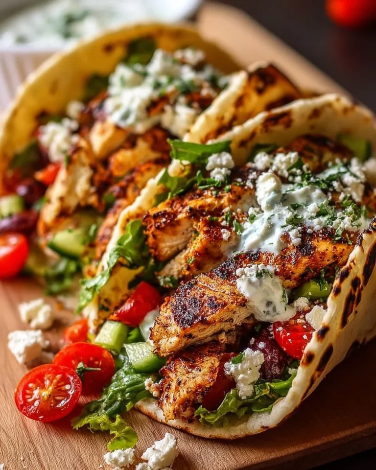 Quick Mediterranean Chicken Tacos topped with fresh veggies and spices