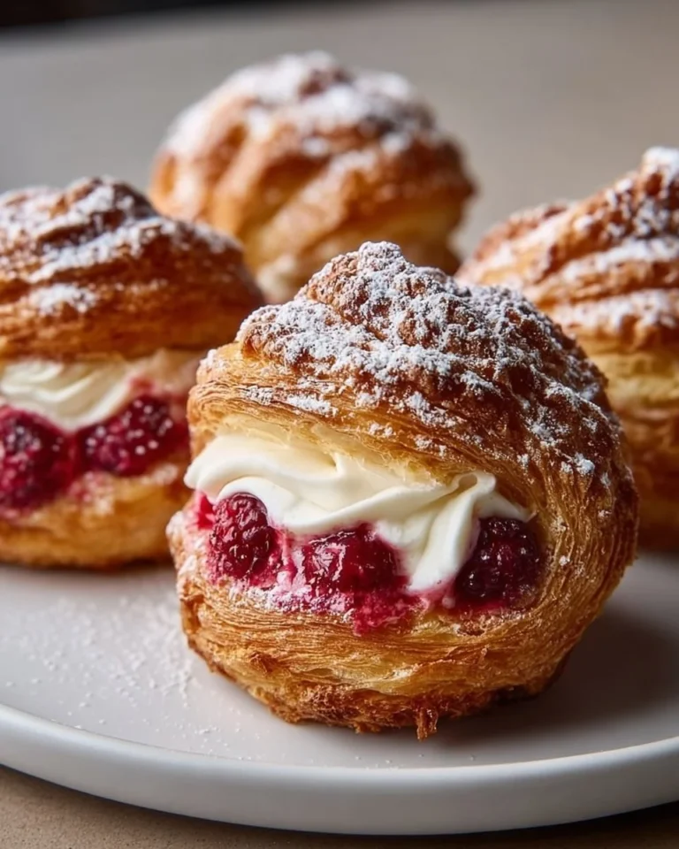 Freshly baked raspberry cruffins with creamy filling
