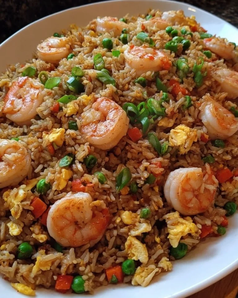 Delicious shrimp fried rice with colorful vegetables