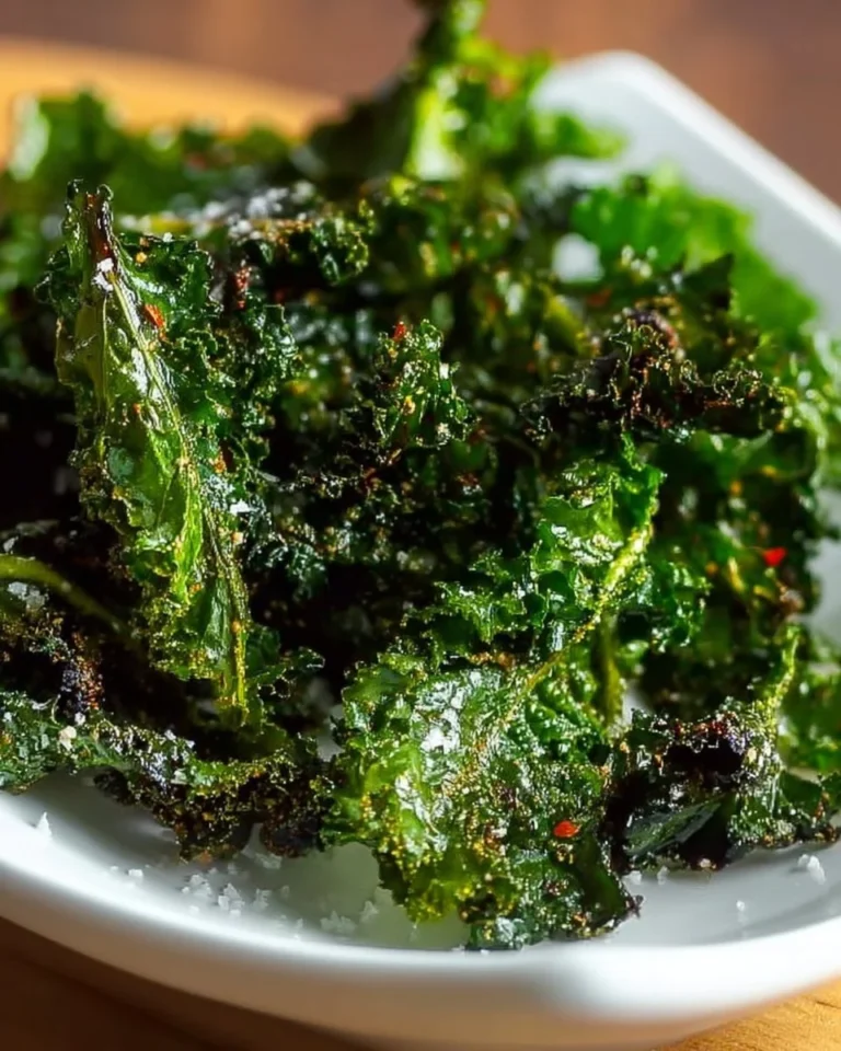 Homemade simple kale chips ready to eat for a healthy snack.