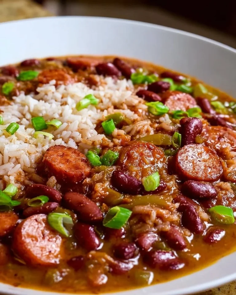 A delicious bowl of simple red beans and rice served with herbs and spices.