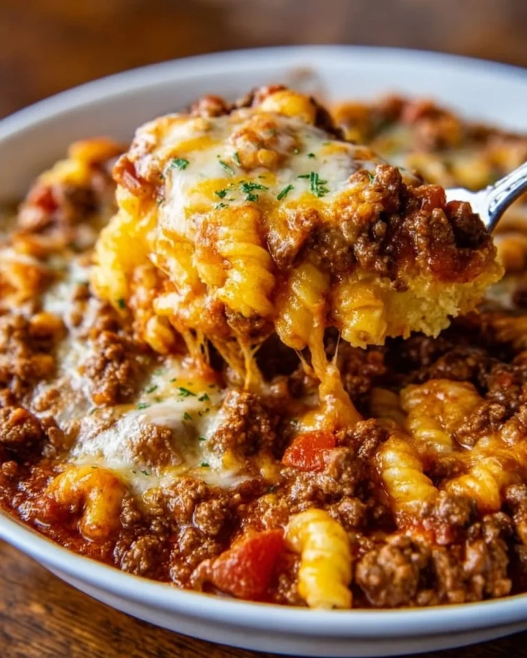 Delicious Sloppy Joe Casserole served in a baking dish with toppings.
