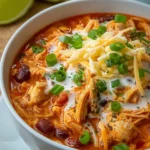Bowl of Slow Cooker Buffalo Chicken Chili topped with green onions