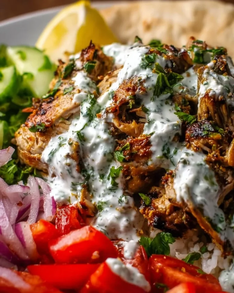 Slow Cooker Chicken Shawarma served with pita and fresh vegetables