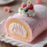 Springtime Pink Swiss Roll with a fluffy exterior and vibrant filling